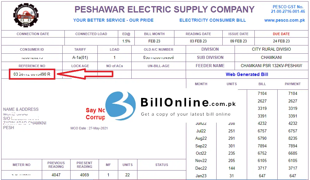 PESCO Bill Reference Number